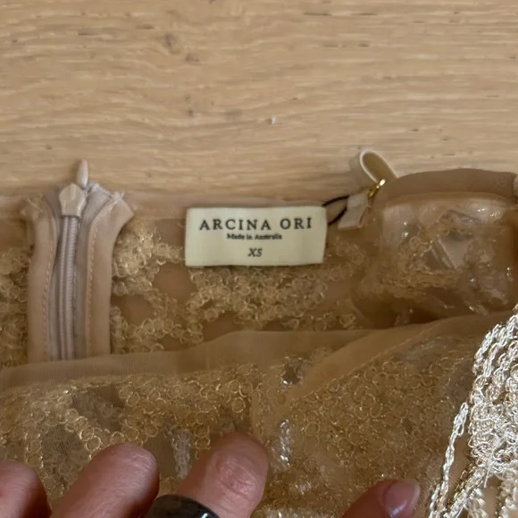 Crochet Floral Midi Dress in Beige - Women's Kendra gold lace - Picture 3 of 3